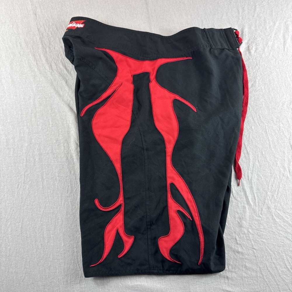 Budweiser Swim Trunks Mens L Black Red Beer Bottle Shirts Drawstring Flames Y2K